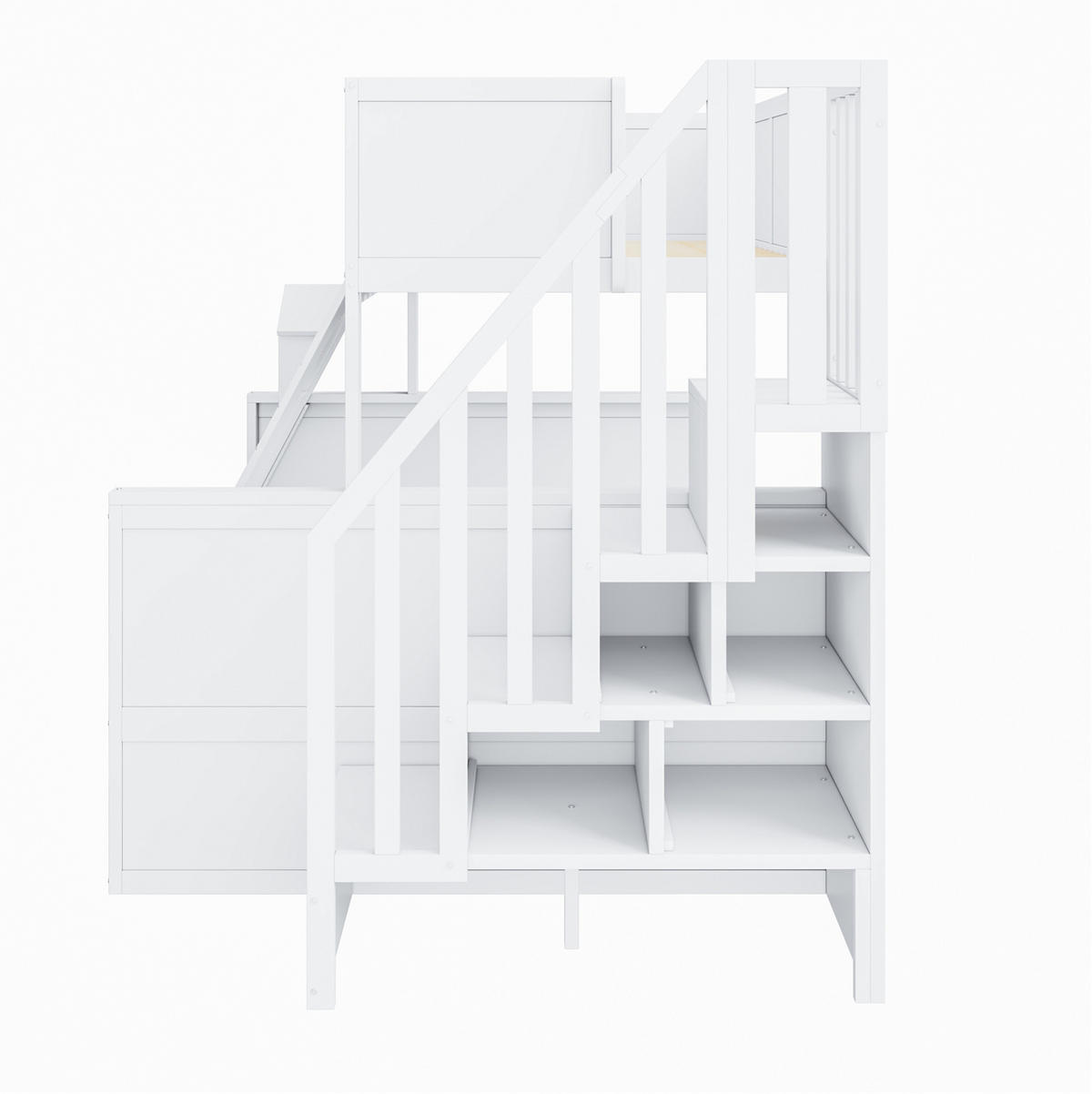 ETAGENBETT aus Kiefernholz 90x200/140x200 cm in Weiß mit Treppe & 2 Schubladen - Weiß, Holz (90/200cm) - Modfu