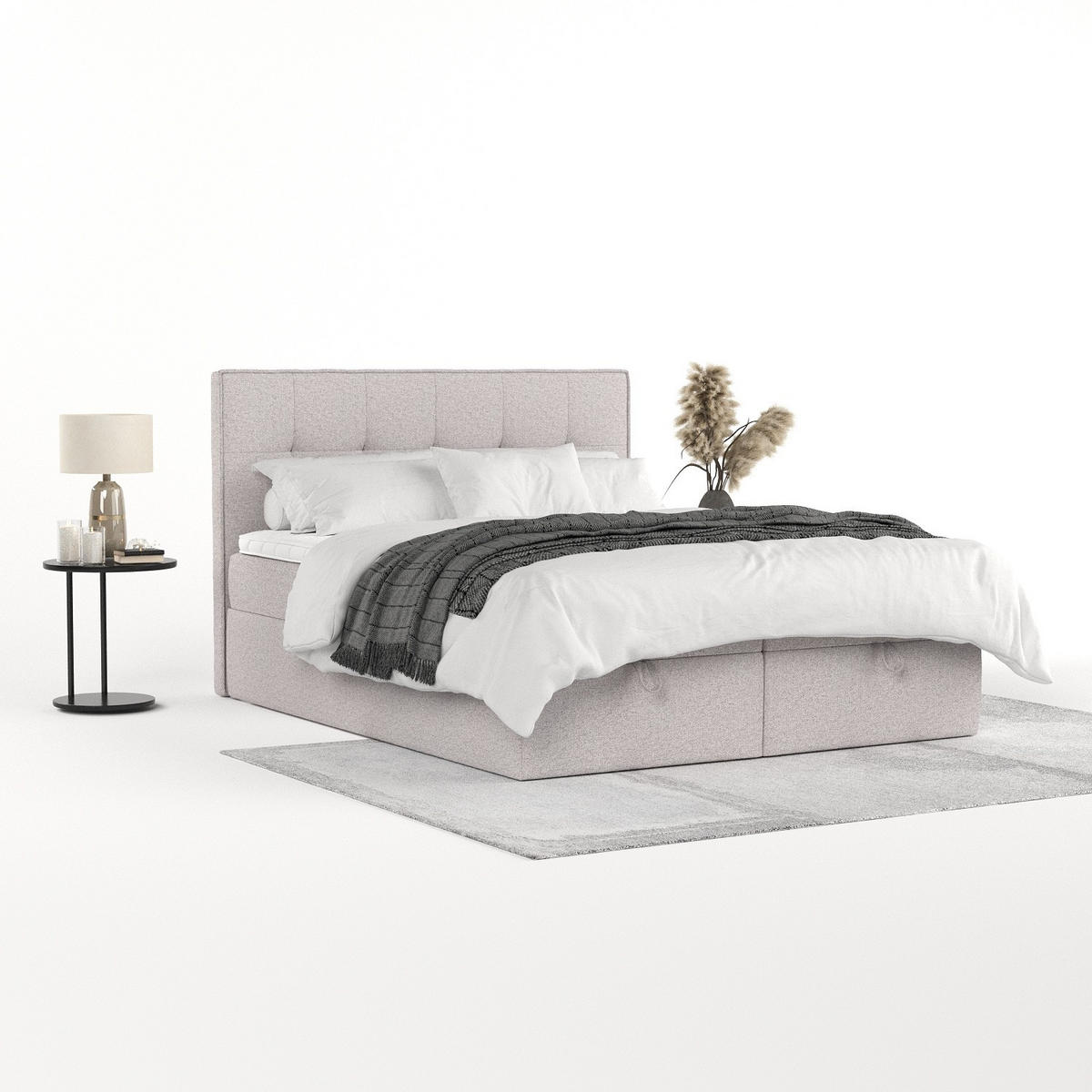 BOXBETT Tivra 180/200 cm Beige im Riva Stoff - Beige/Schwarz, Holz/Holzwerkstoff (180/200cm) - AltaBeds