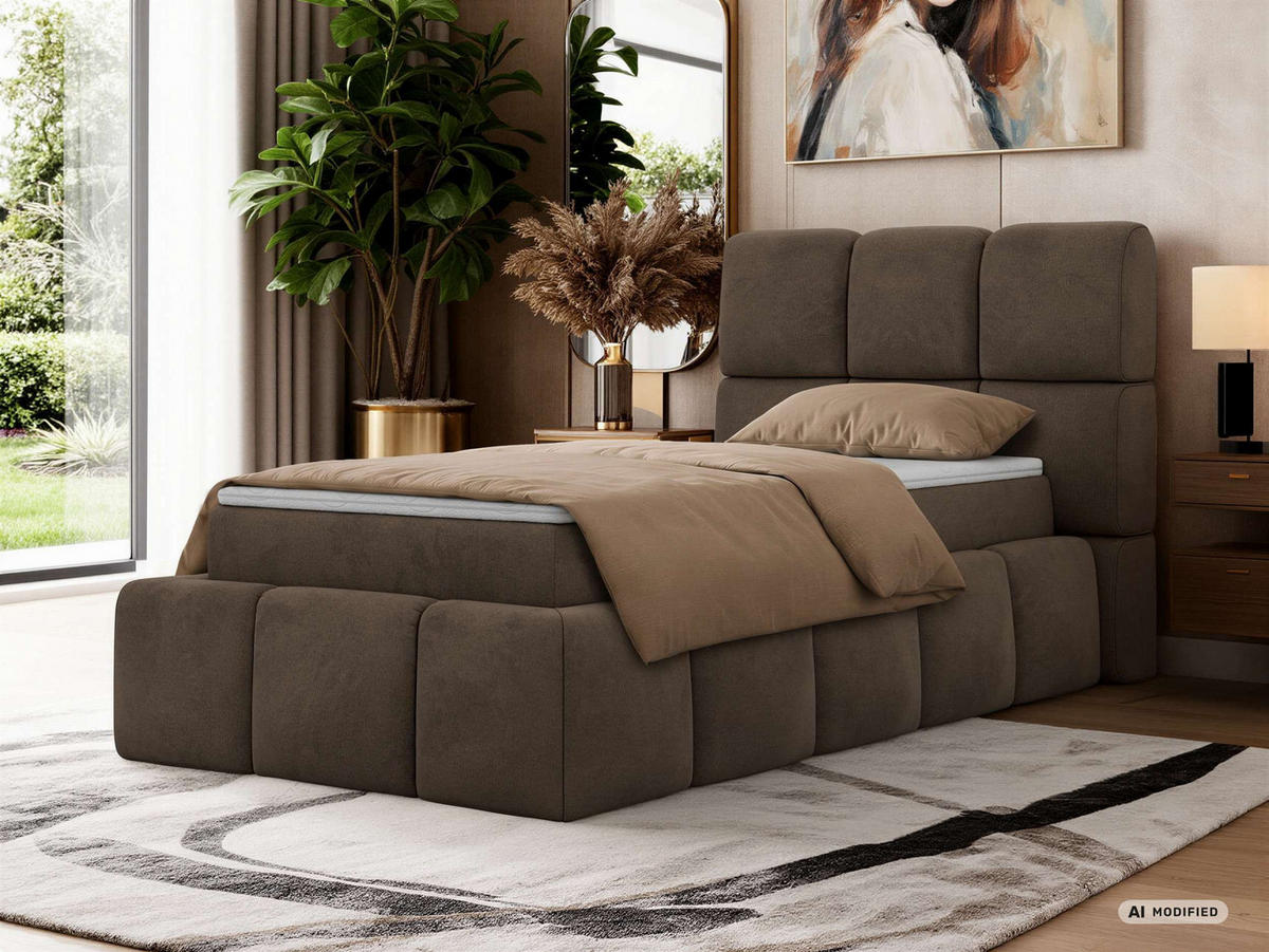 BOXBETT NIRA 90/200 - Braun Velvet - Topper Visco - H3 - Schwarz/Braun, Kunststoff/Textil (200/90cm) - MKS