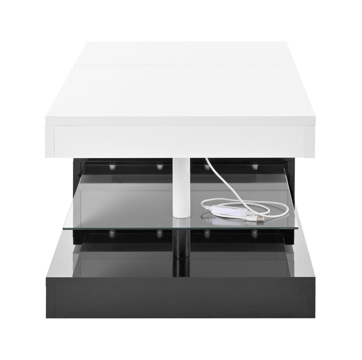 COUCHTISCH 90/45/35.5 cm in Schwarz/Weiß aus PB mit LED-Beleuchtung - Weiß, Holzwerkstoff (90/45/35.5cm) - OKMYHOME