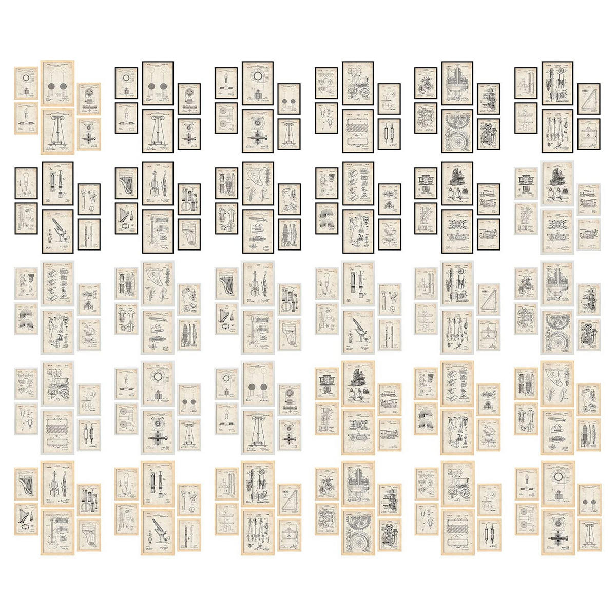 POSTER Set Mit 6 Plakaten Mit Zug Patenten Im Vintage Stil A3 & A4 Schwarzer Rahmen - Schwarz, Papier (29/3cm) - Nacnic