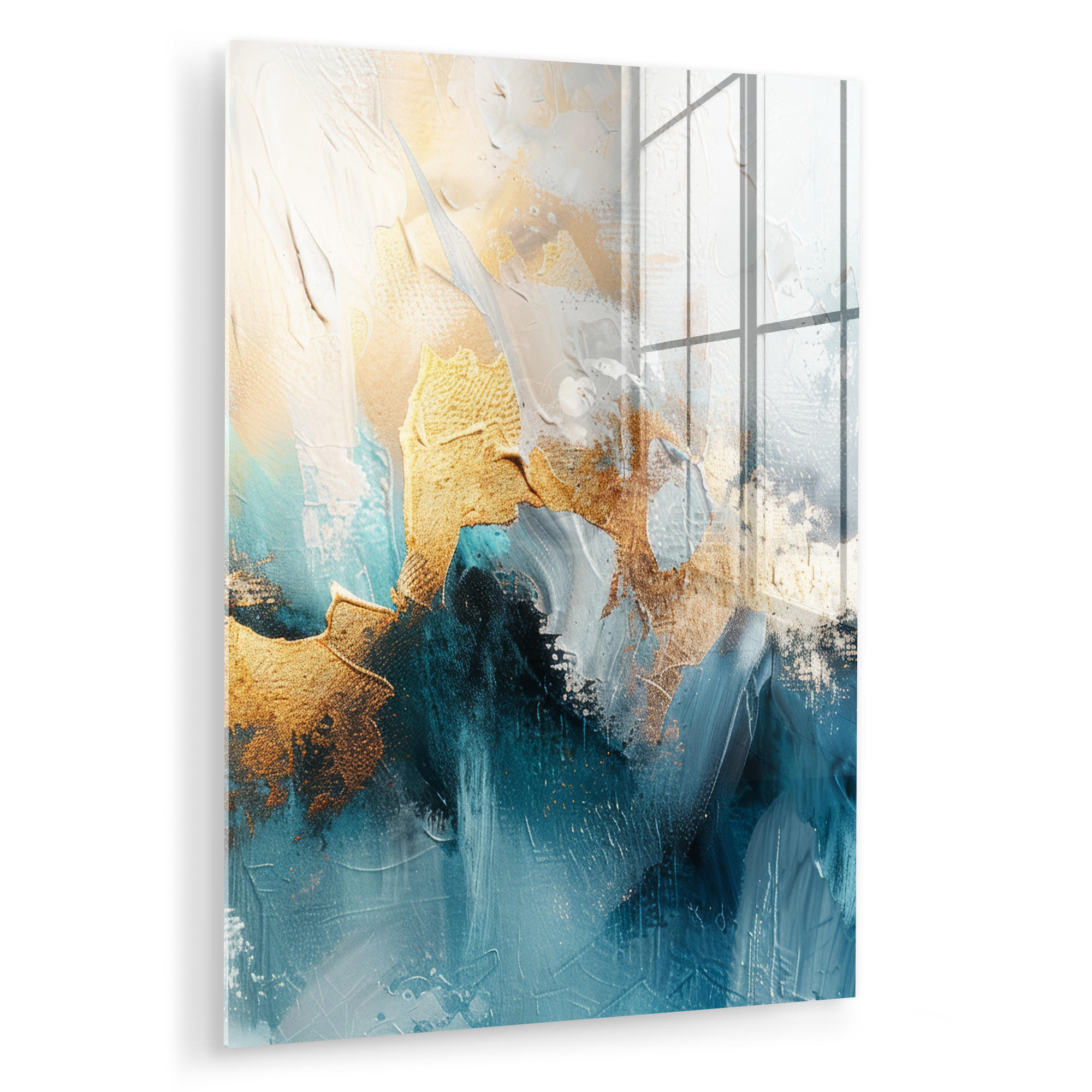 ACRYLGLASBILD Abstrakt - Kunst - Gold - Blau 60x80 cm - Petrol, Glas (60/80cm) - MuchoWow