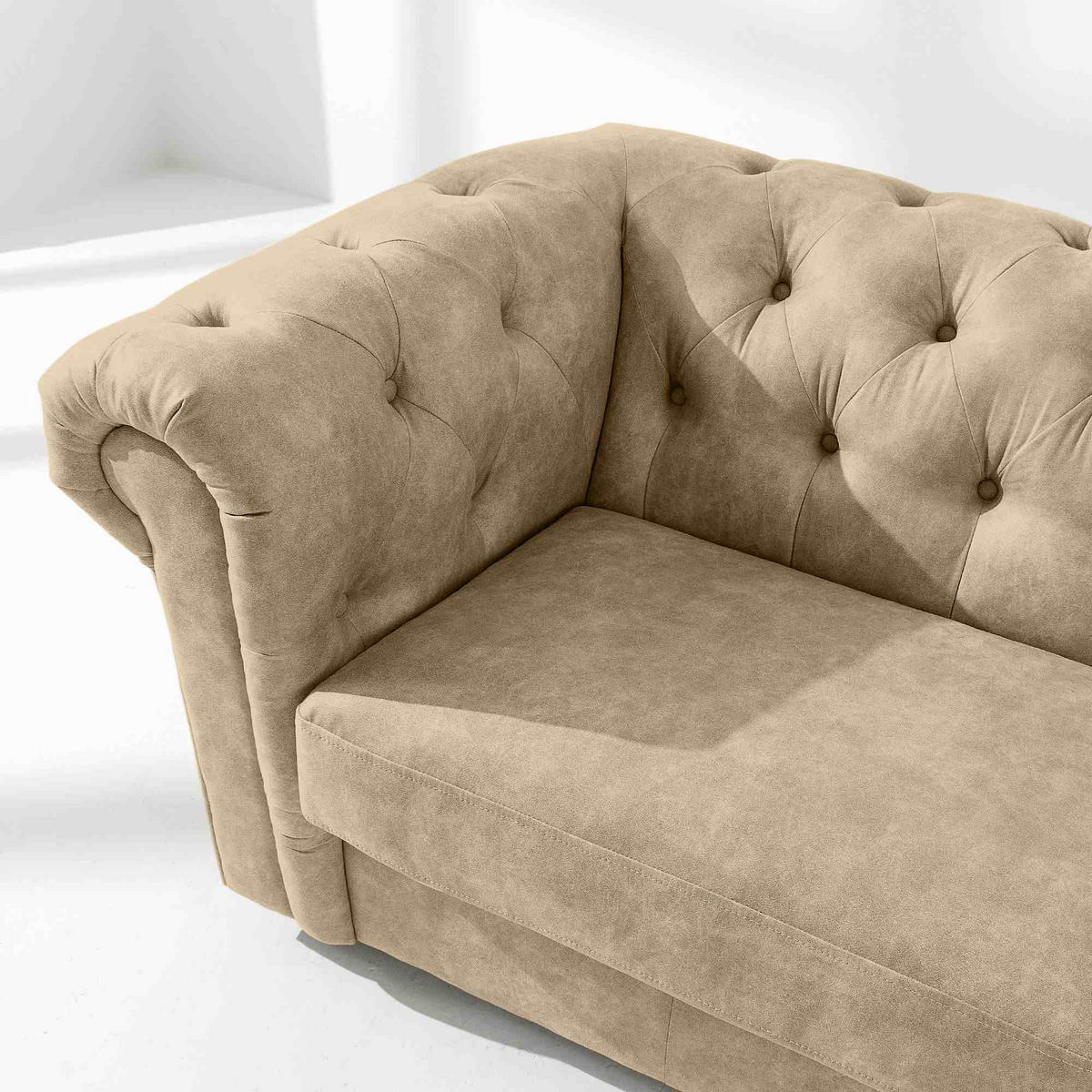 3-SITZER-SOFA GRAVO Chesterfield, Kunstleder - Wengefarben/Creme, Leder/Holz (202/72/95cm) - KONSIMO®