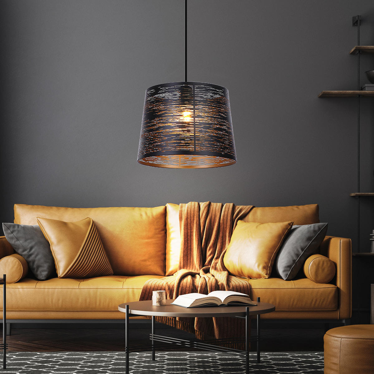 HÄNGELEUCHTE Metall Schwarz Goldfarben Rund - Schwarz, Metall (35/35/120cm) - Globo Lighting