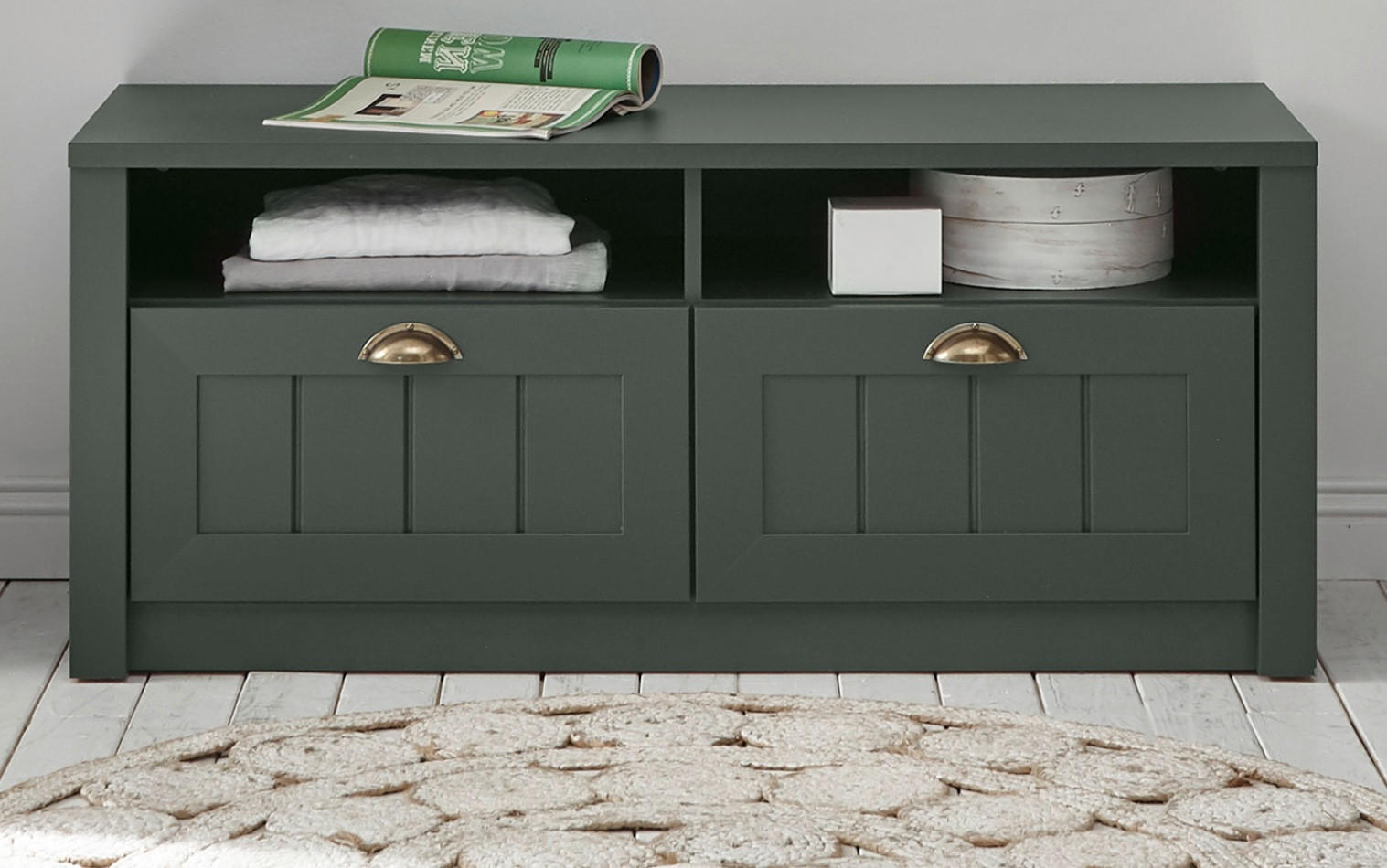 GARDEROBENBANK grün, Landhausstil, Garderobenbank 110 x 47 cm - Dunkelgrün/Goldfarben, Holzwerkstoff/Kunststoff (110/47/43cm) - Furn.Design