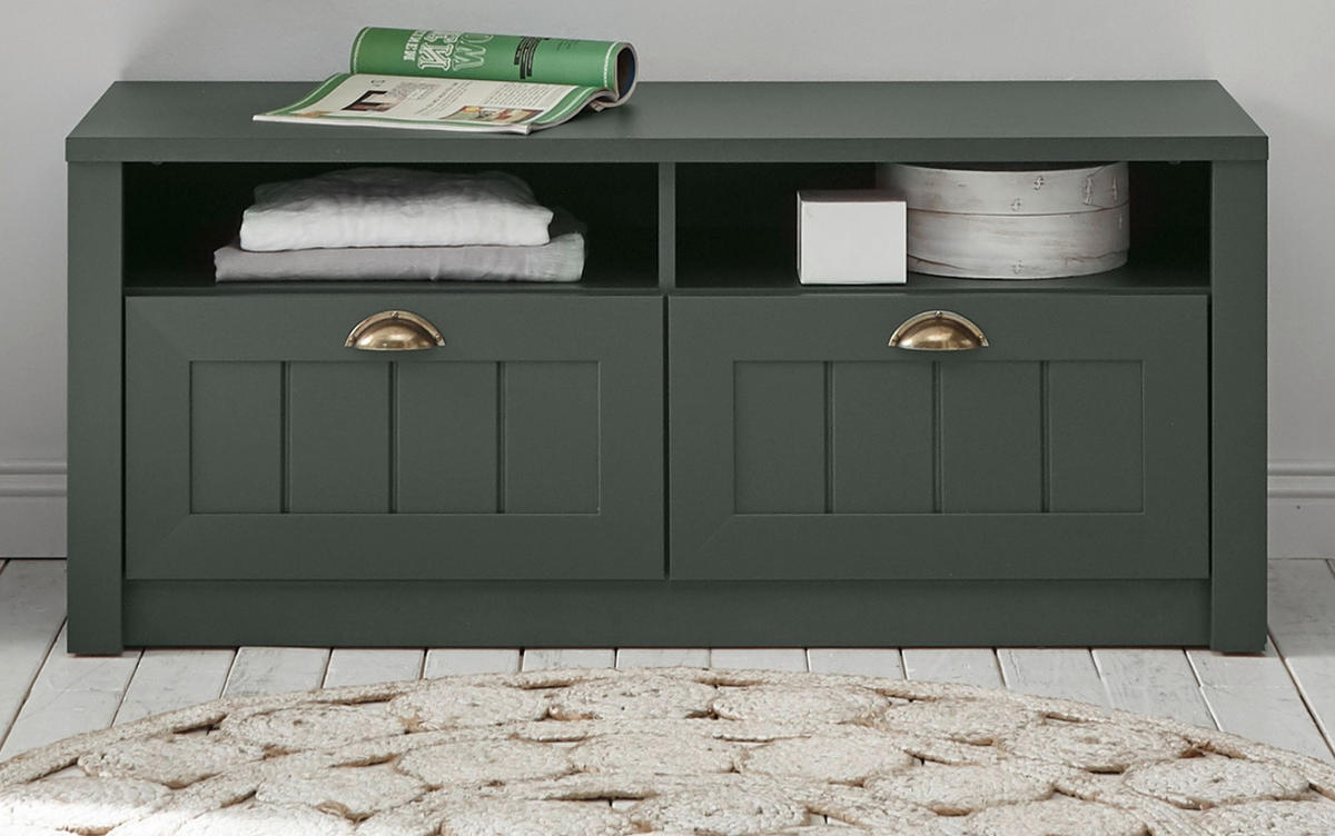 GARDEROBENBANK grün, Landhausstil, Flurbank 110 x 47 cm mit Stauraum - Dunkelgrün/Goldfarben, Holzwerkstoff/Kunststoff (110/47/43cm) - Furn.Design