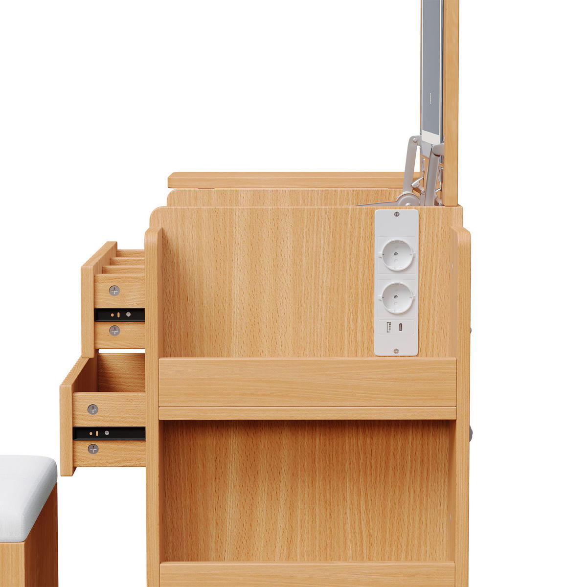 SCHMINKTISCH LED Spiegel USB Hocker 3 Schubladen Modern - Naturfarben, Holzwerkstoff (79/120/40cm) - FLIEKS