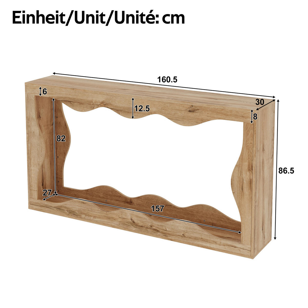 KONSOLENTISCH Wellenkante 2 Ebenen Holz - Naturfarben, Holzwerkstoff (30/160.5/86.5cm) - Fortuna Lai