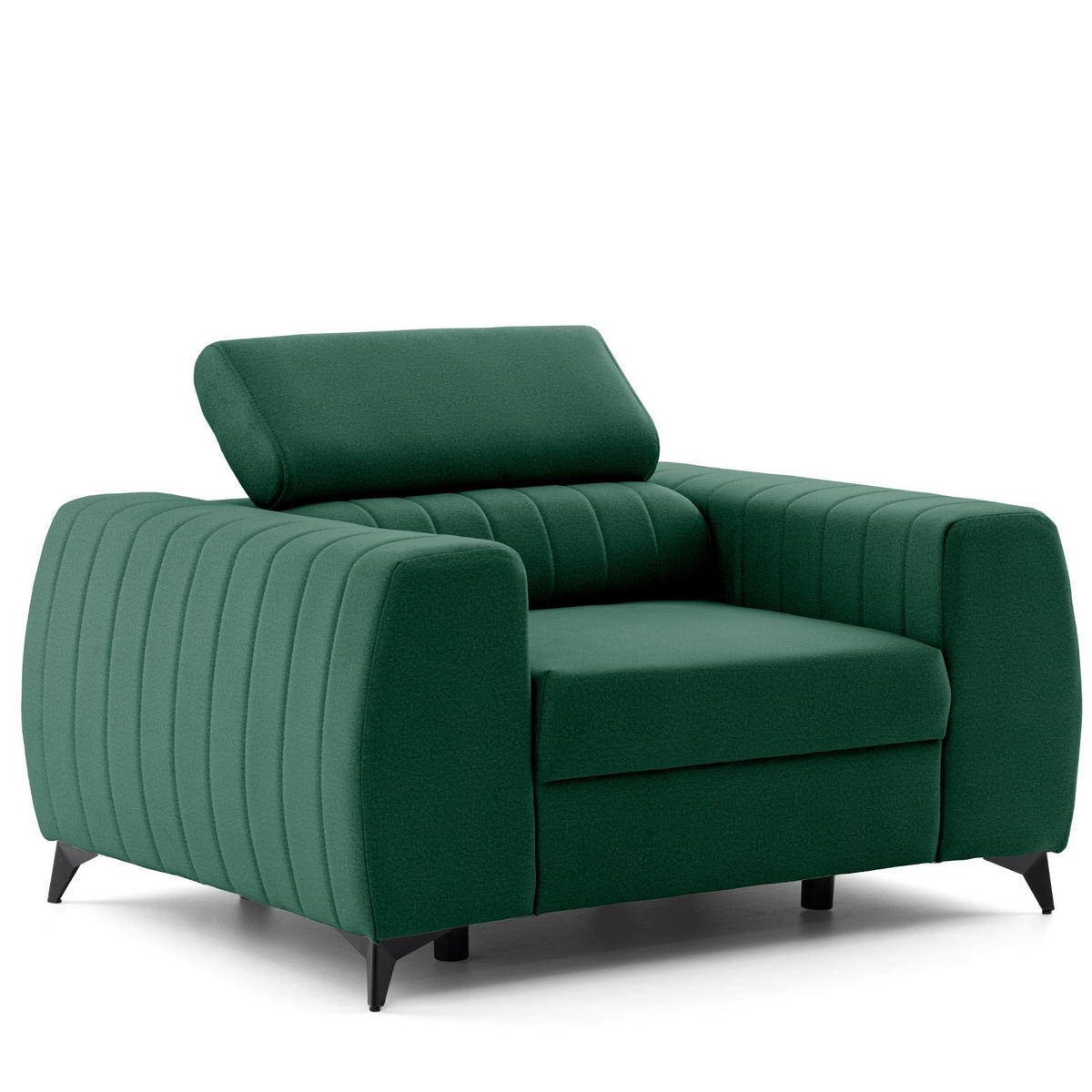 SESSEL PIERO mit verstellbare Kopfstütze Velours Dunkelgrün - Dunkelgrün/Schwarz, Holz/Textil (130/90/100cm) - Muffo
