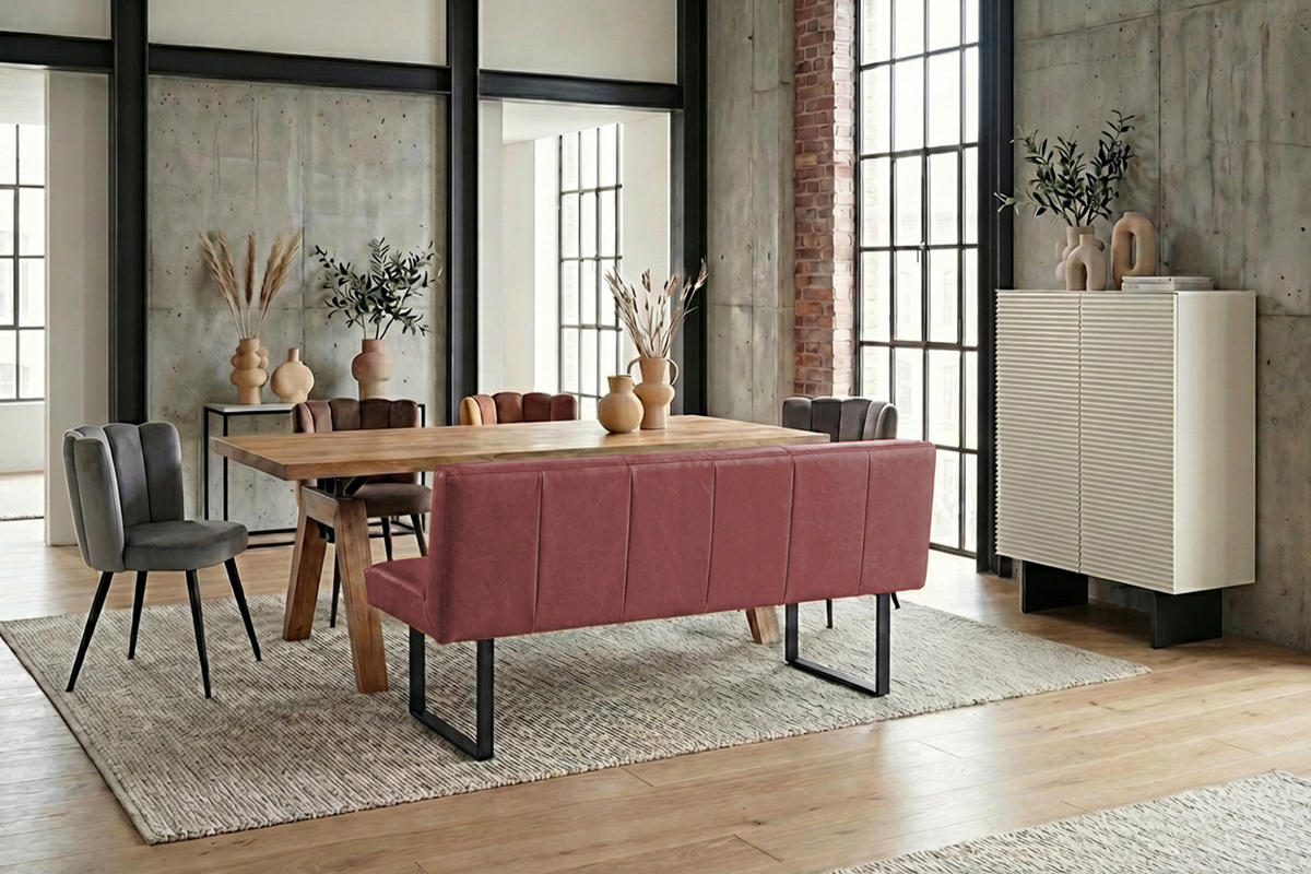 ESSZIMMERBANK ELEEN Rot Leder - Rot, Leder (243/85/69cm) - KAWOLA
