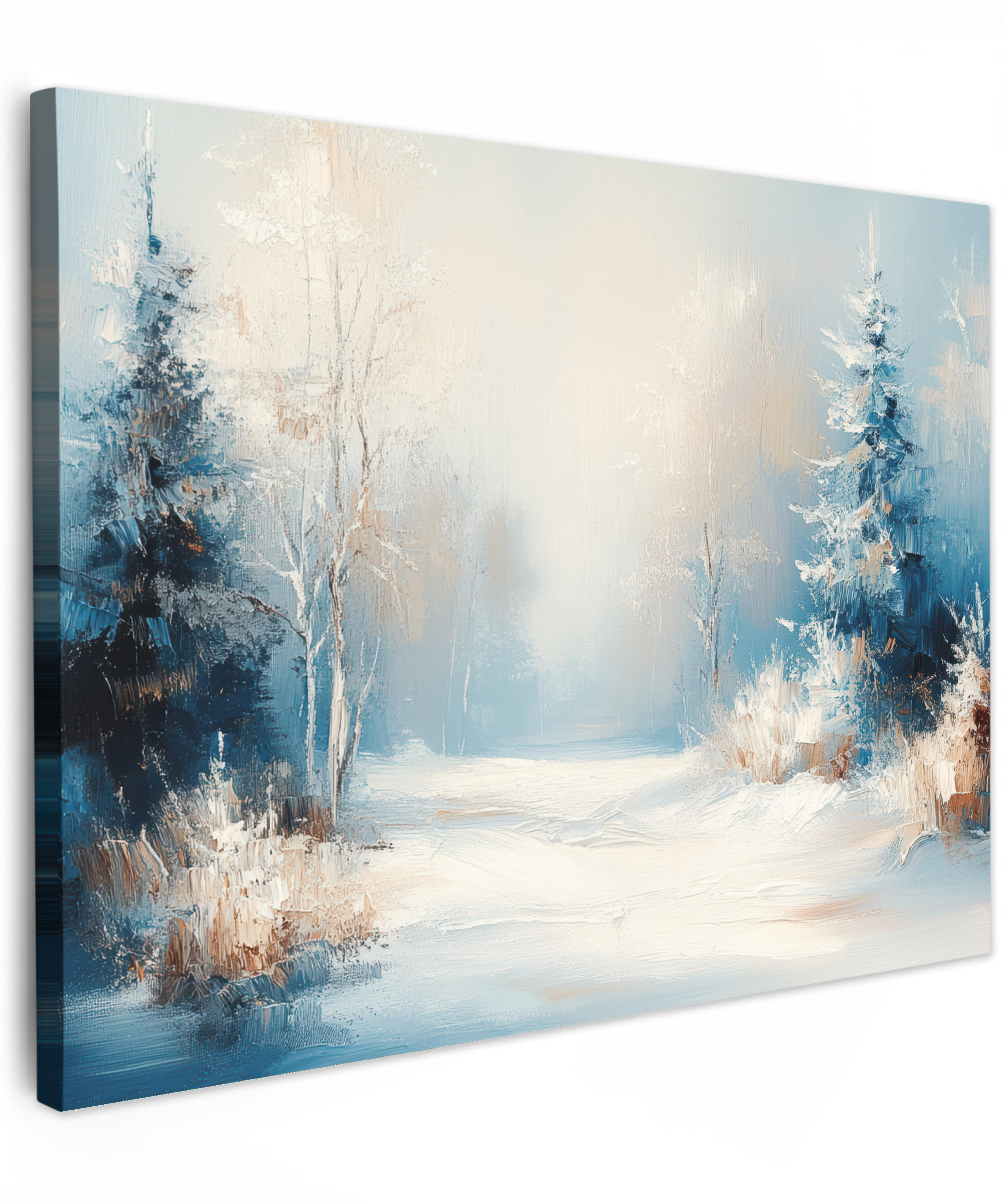 LEINWANDBILD Wald - Winter - Natur - Abstrakt - Schnee Wandbilder 80x60 cm - Weiß, Textil (80/60cm) - MuchoWow