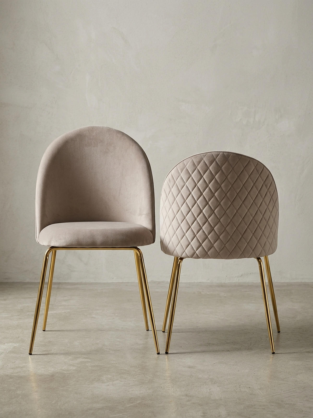 ESSZIMMERSTUHL 2er Set Samtbezug mit Metallgestell Diamantsteppung Skandinavisch gepolstert, Beige 53x50x87 cm - Beige/Goldfarben, Textil/Metall (53/87/50cm) - KADIMA DESIGN