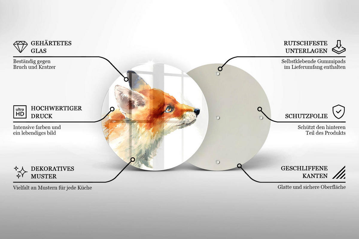 GLASPLATTE Ø 30 cm Gemalter Fuchs - Orange, Glas (30/30cm) - Wallfluent