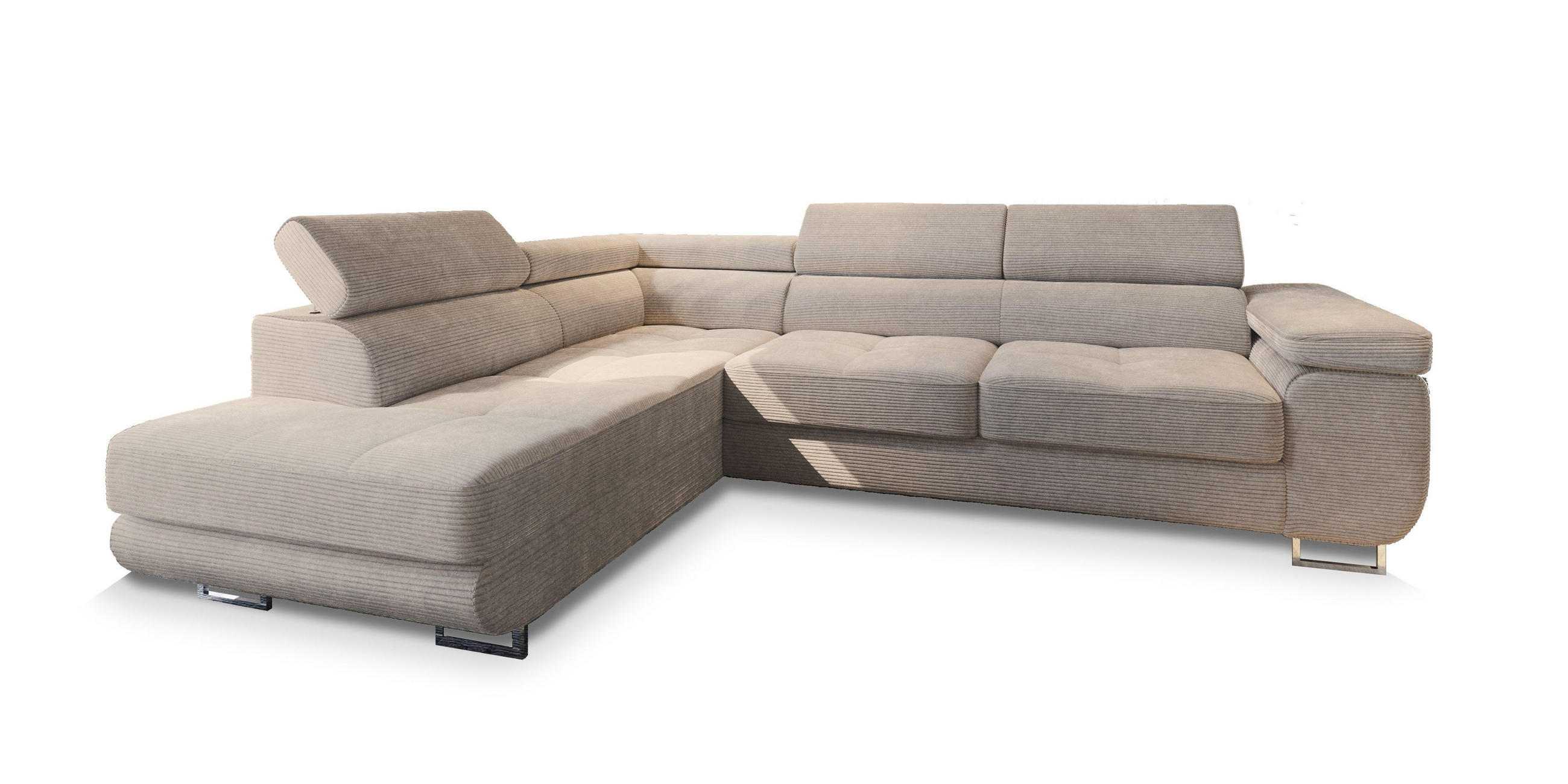 ECKSOFA APIRO L-S Beige Kordstoff mit Schlaffunktion - Beige, Holz (276/202cm) - MASSENO