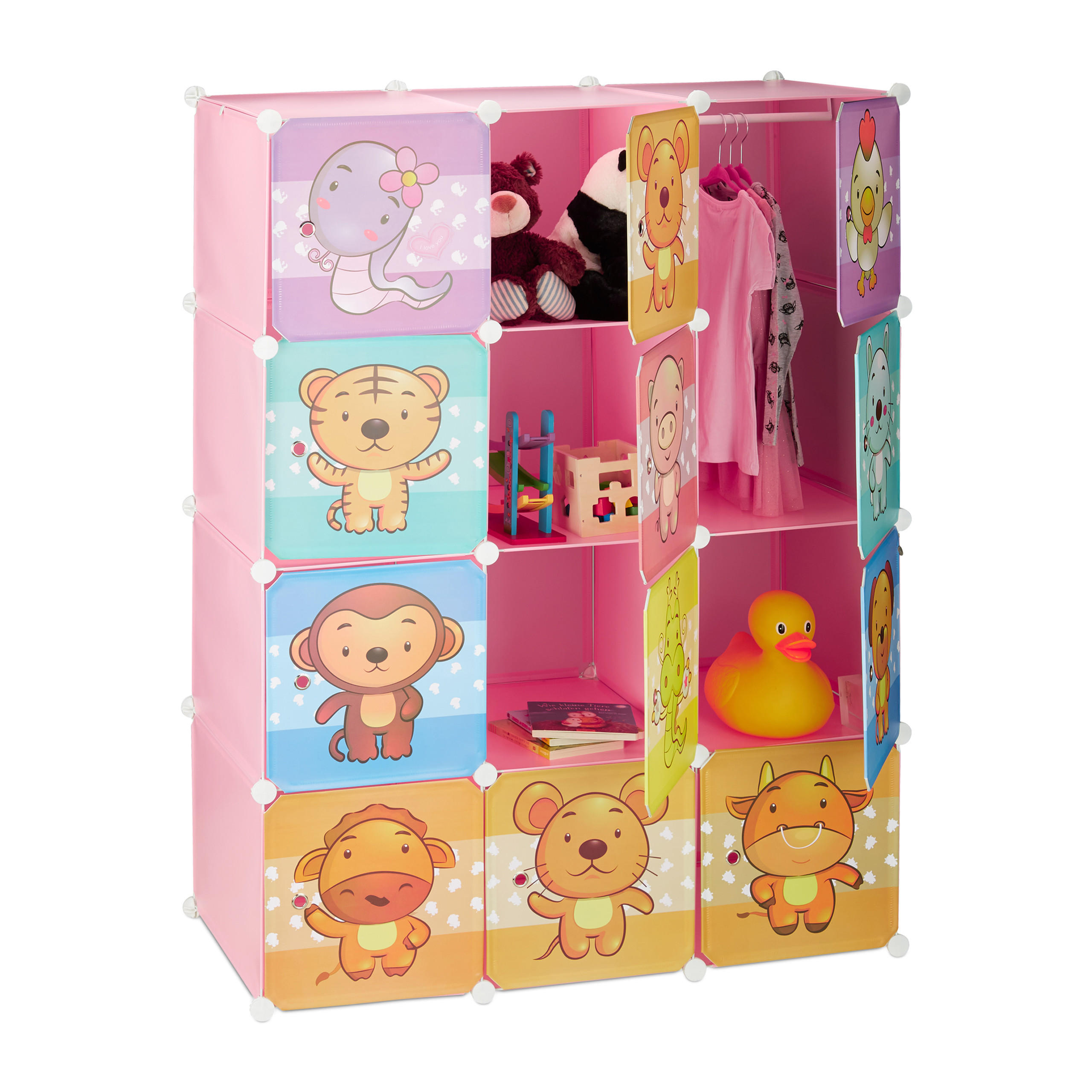 DULAP Roz pentru copii modular 10 compartimente motiv animale
