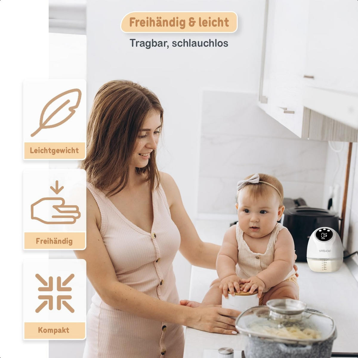 MILCHPUMPE Tragbar 4 Modi & 9 Saugstufen Weiß - Weiß, Kunststoff (18/16cm) - Twinky