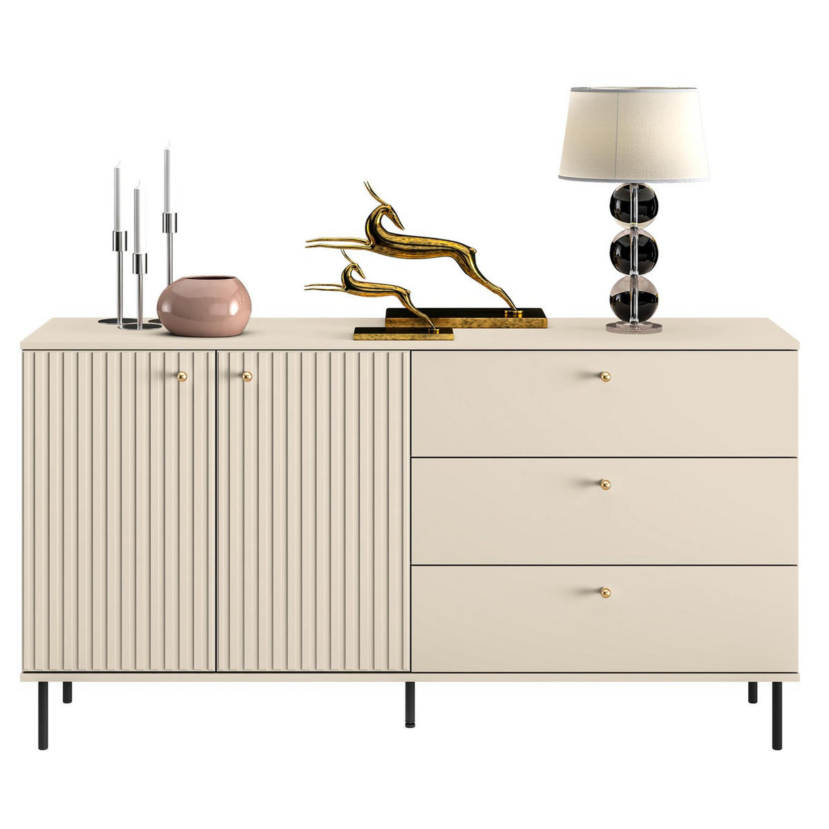 SIDEBOARD CALETTO Beige 160 cm - Beige/Goldfarben, Holzwerkstoff/Metall (160/84.8/40cm) - Selsey