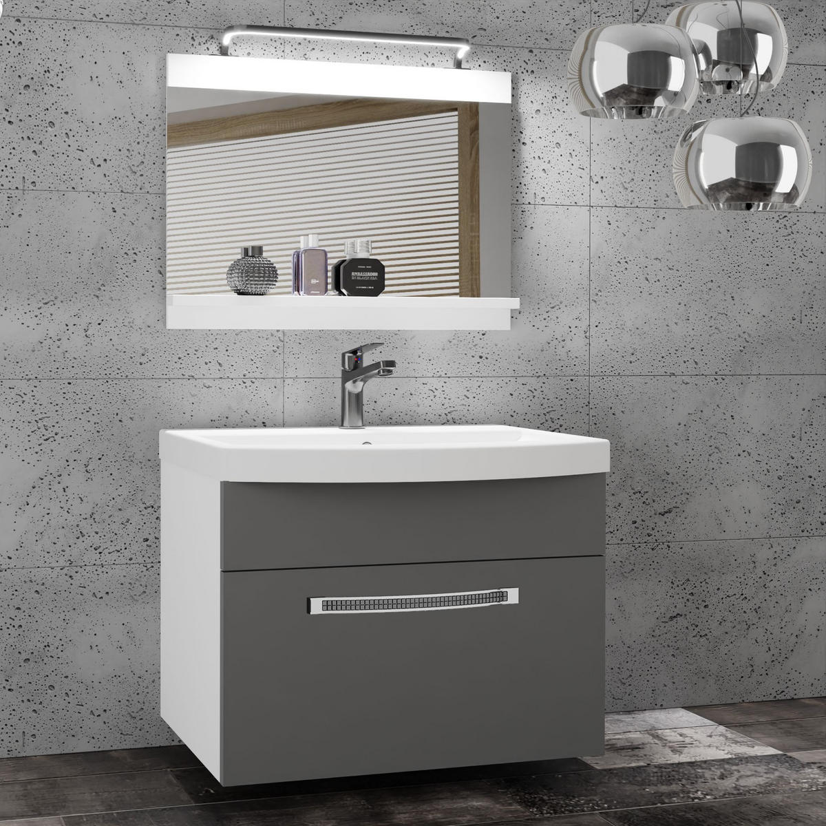 BADMÖBEL Badezimmer Grau, Matt - Grau, Holz (60/51/40cm) - B BELINI GROUP