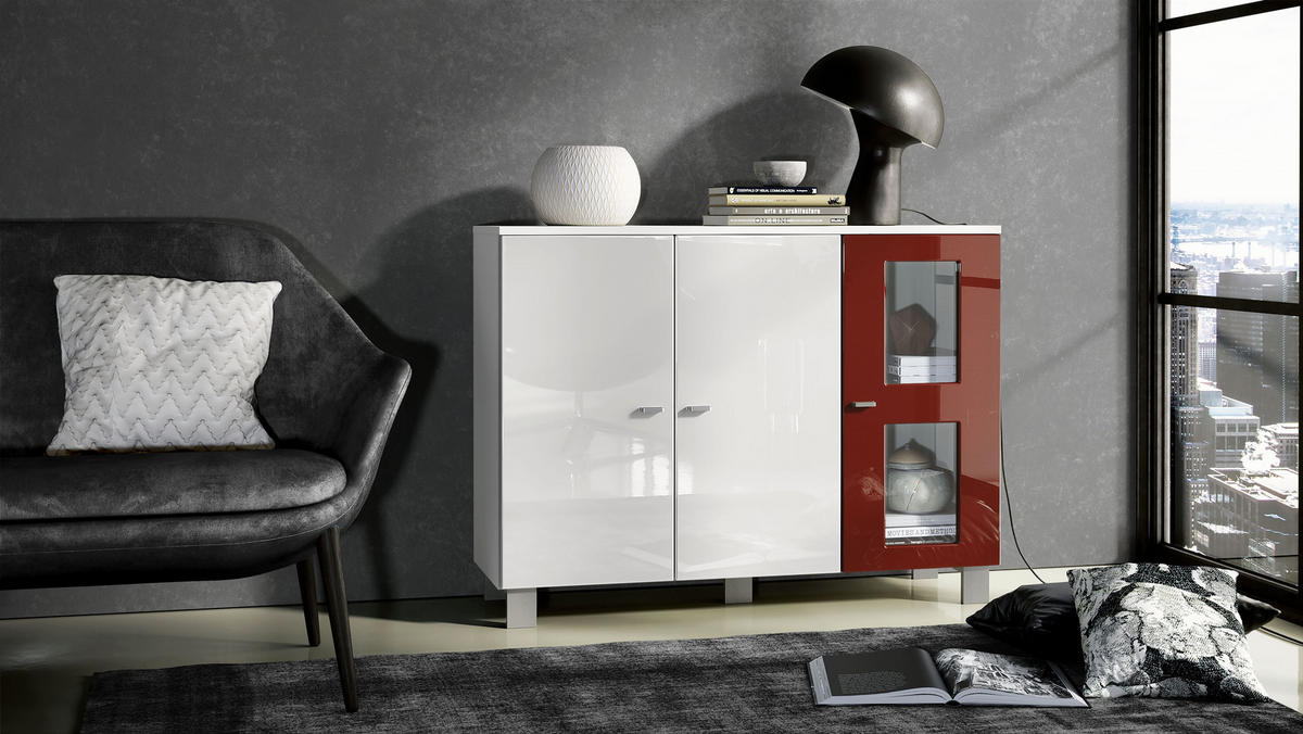 SIDEBOARD Denjo Tür in Bordeaux Hochglanz - Bordeaux, Holzwerkstoff (107/81/35cm) - Vladon