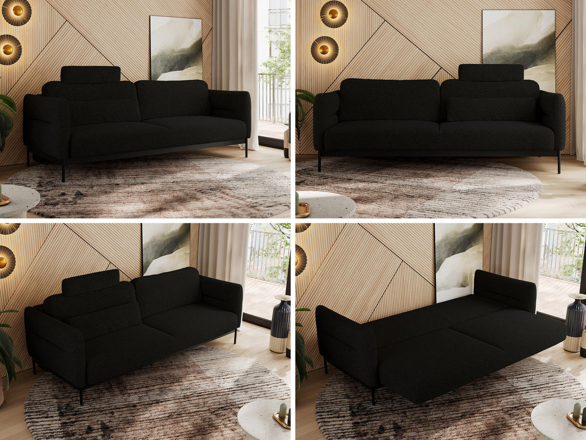 SOFA SALENTO Schwarz Boucle - Schwarz, Textil/Metall (221/82/101cm) - MKS