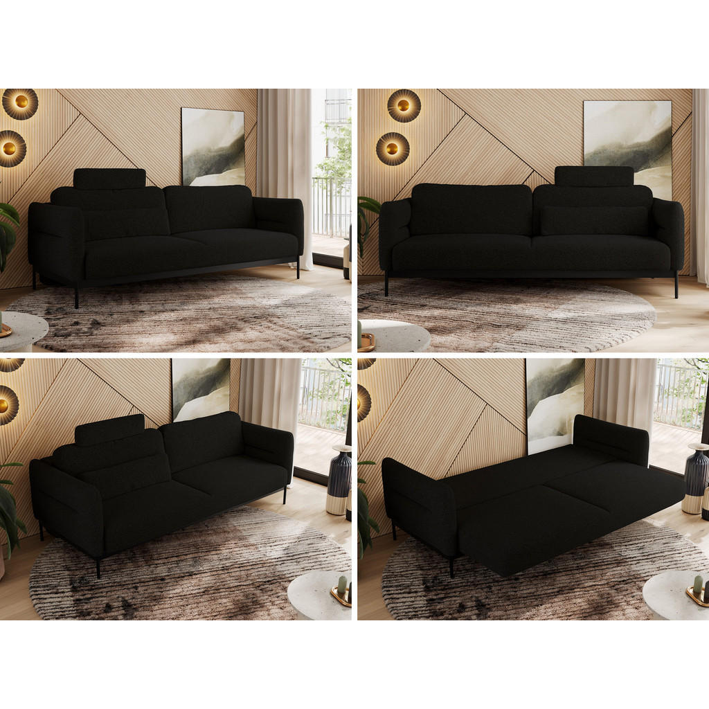 Thumbnail - MKS Sofa, Schwarz, Textil, 3-Sitzer, 221x82x101 cm, Oeko-Tex®, Wohnzimmer, Sofas & Couches, Sofas, 3-Sitzer Sofas