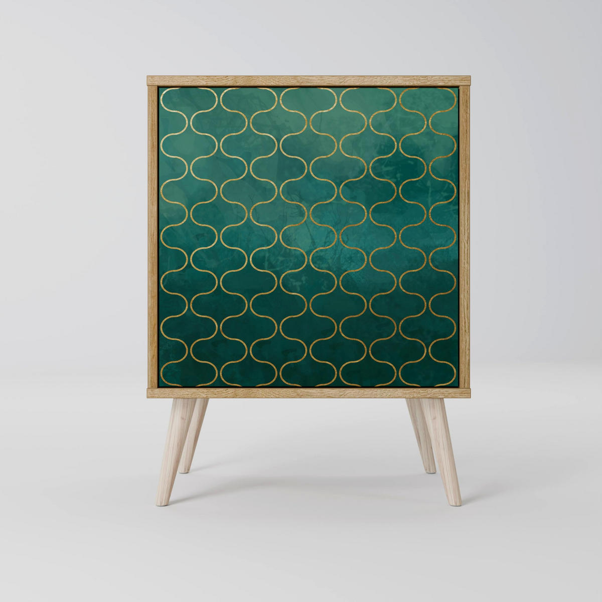 SIDEBOARD TESSELATED GREENERY, Grau, 57,5x42x77,5 cm, Schräge Buchenholzfüße - Buchefarben/Multicolor, Holzwerkstoff/Buchenholz (57.5/77.5/42cm) - SpaceRebels