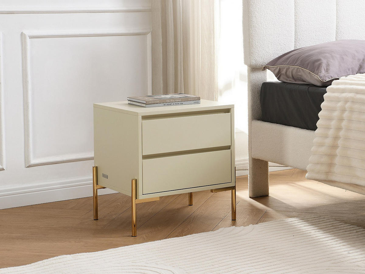 2ER-SET Nachttische mit 2 Schubladen - MDF & Metall - Beige & Goldfarben - KORASA - Beige, Holz (40/50/50cm) - Pascal Morabito