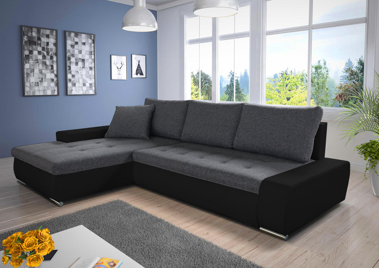 ECKSOFA Faris, Seite: Links - Dunkelgrau/Schwarz, Holz/Textil (266/184cm) - Sofnet