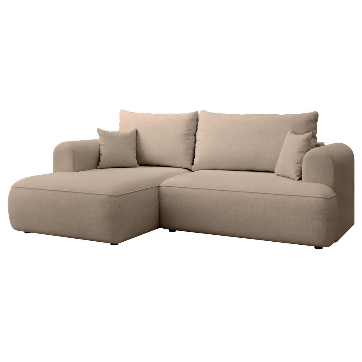 ECKSCHLAFSOFA Ovo Mini Beige Easy-Clean-Chenille-Bezug - Beige/Schwarz, Kunststoff/Textil (238/156cm) - Selsey