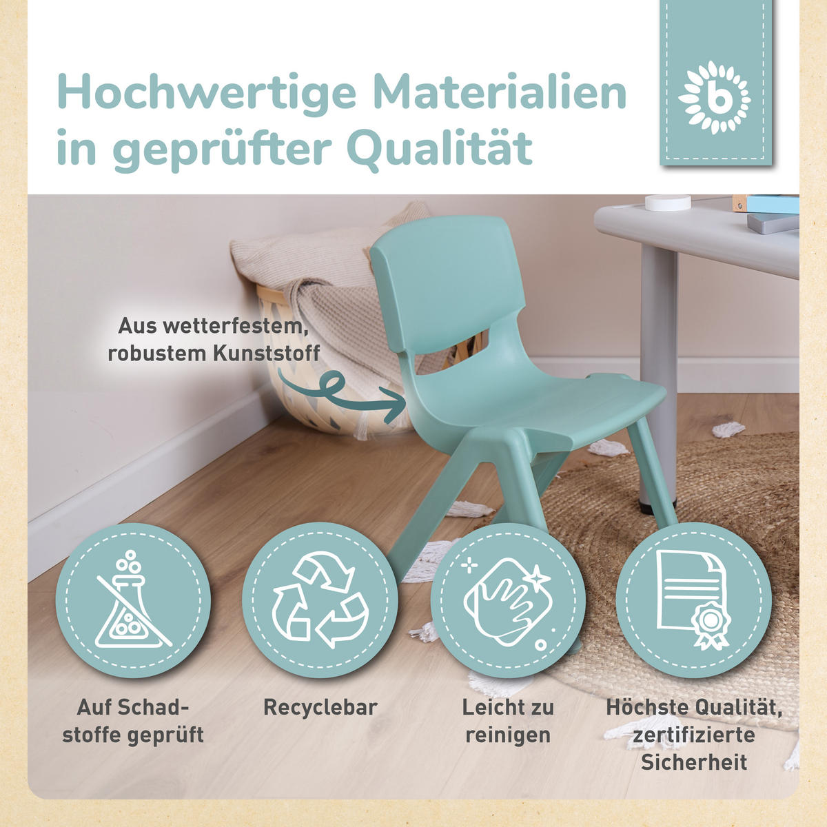 KINDERSTUHL ab 1 jahr bis 80 kg belastbar stapelbar drinnen draußen gartenstuhl kinder-stuhl kinderzimmer klappstuhl - Grün, Kunststoff (34/51.5/36cm) - Bieco Spielwaren