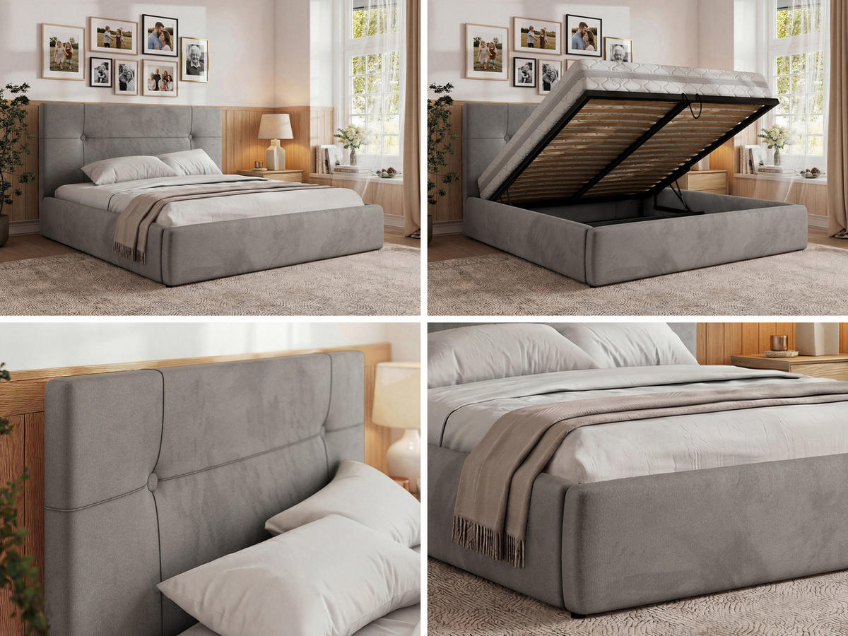 ČALÚNENÁ POSTEĽ CALERIO CLASSIC 140/200 - Svetlosivá Samet - Matrac Multipocket - čierna/svetlosivá, textil/plast (140/200cm) - MKS
