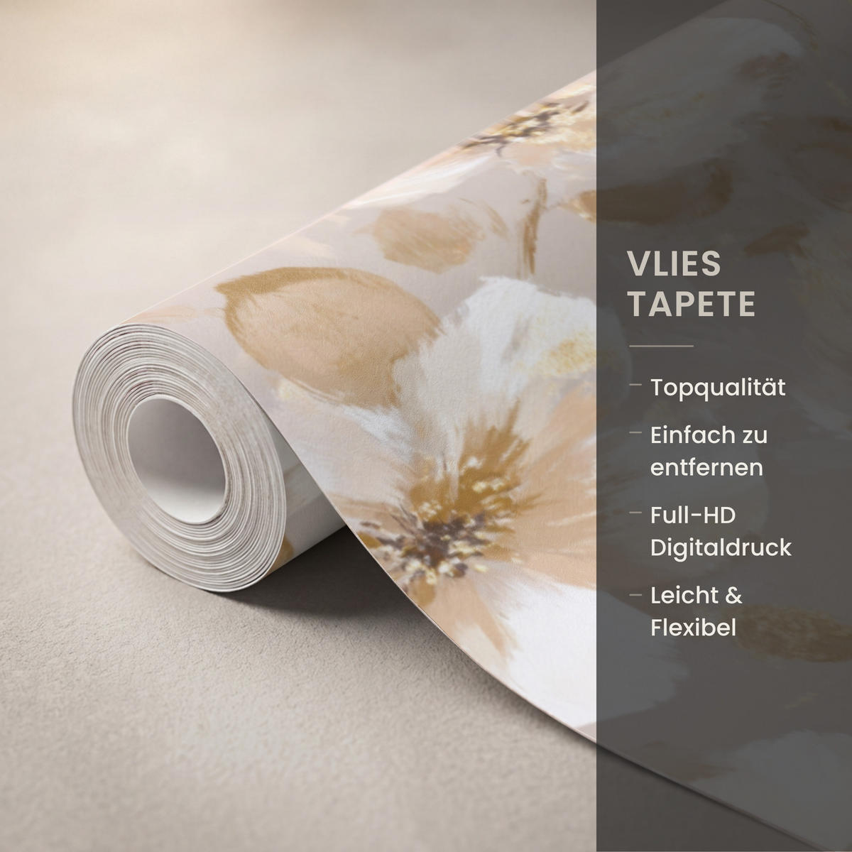 TAPETE - Blumen - künstlerisch - Gold - 140x280 cm - Beige, Papier (140/280cm) - OnlyWow