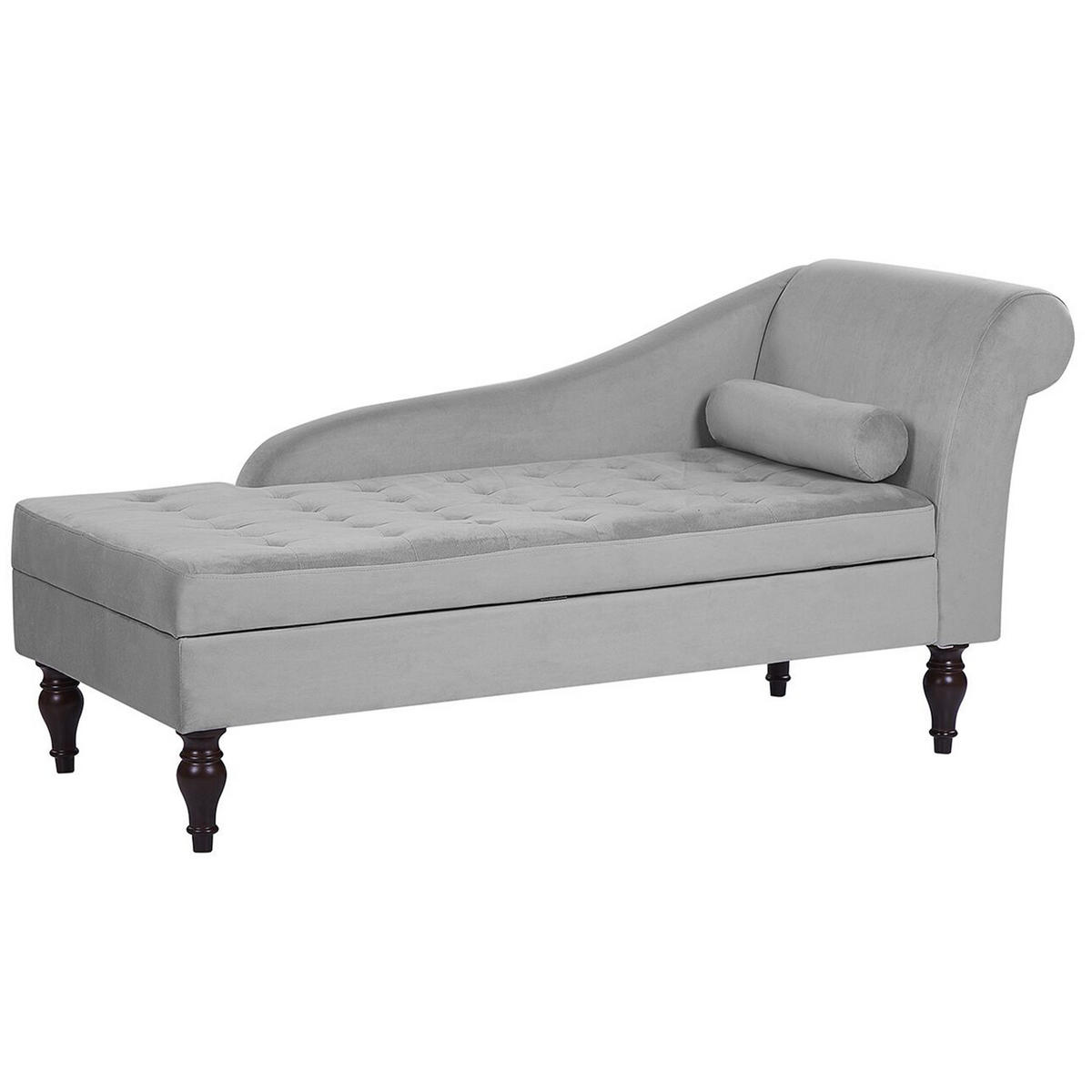 CHAISELONGUE Samtstoff hellgrau mit Bettkasten rechtsseitig Pessac - Grau, Textil (145/72/65cm) - Beliani