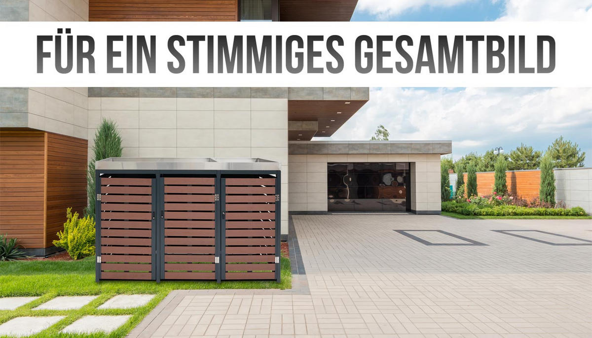 4ER MÜLLTONNENVERKLEIDUNG Teak Dekor - Teakfarben, Metall (265/124/84cm) - MCW