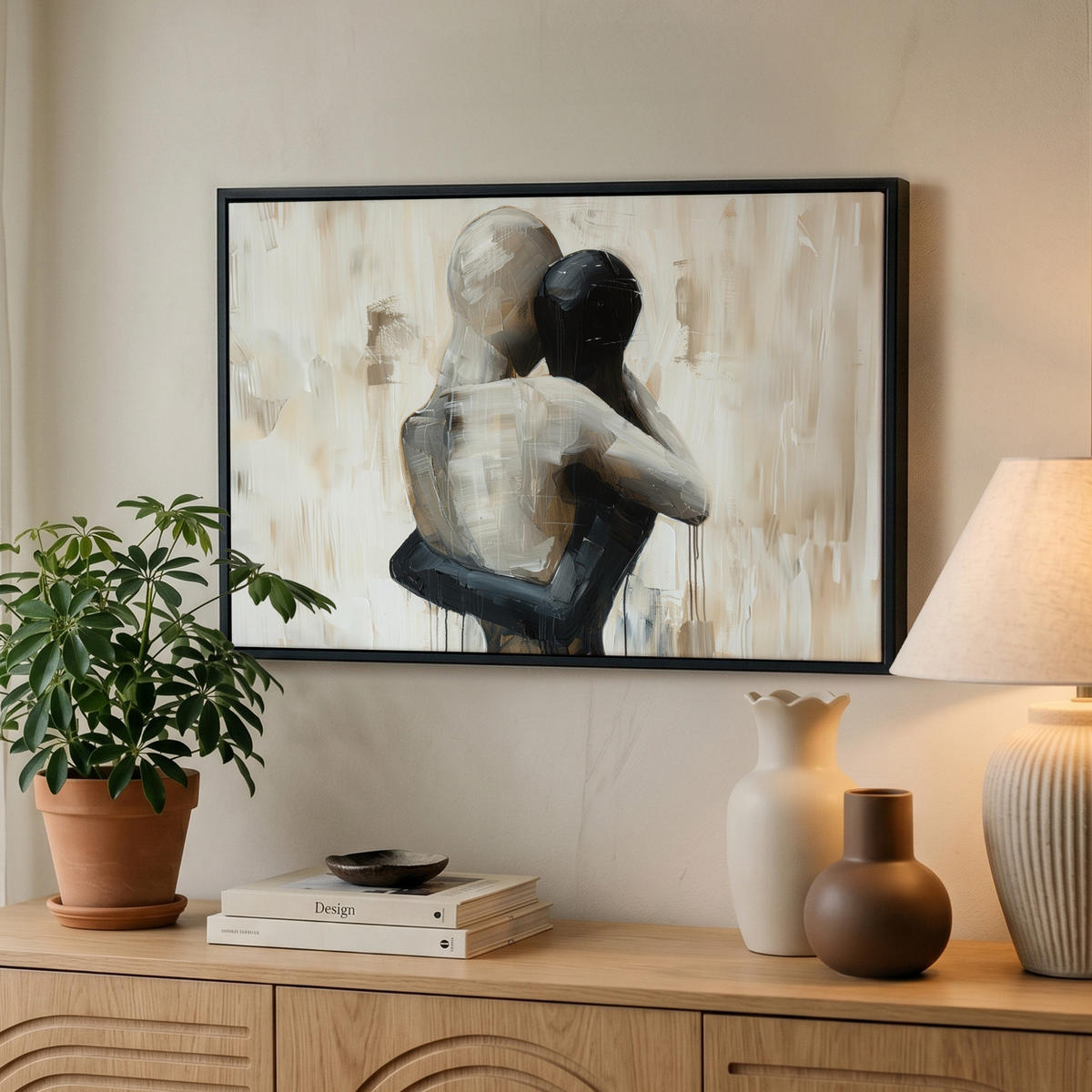 LEINWAND Bilder mit Rahmen - Abstrakt - Liebe - Schwarz und weiß - Modern - 60x40 - Schwarz, Textil (60/40cm) - MuchoWow
