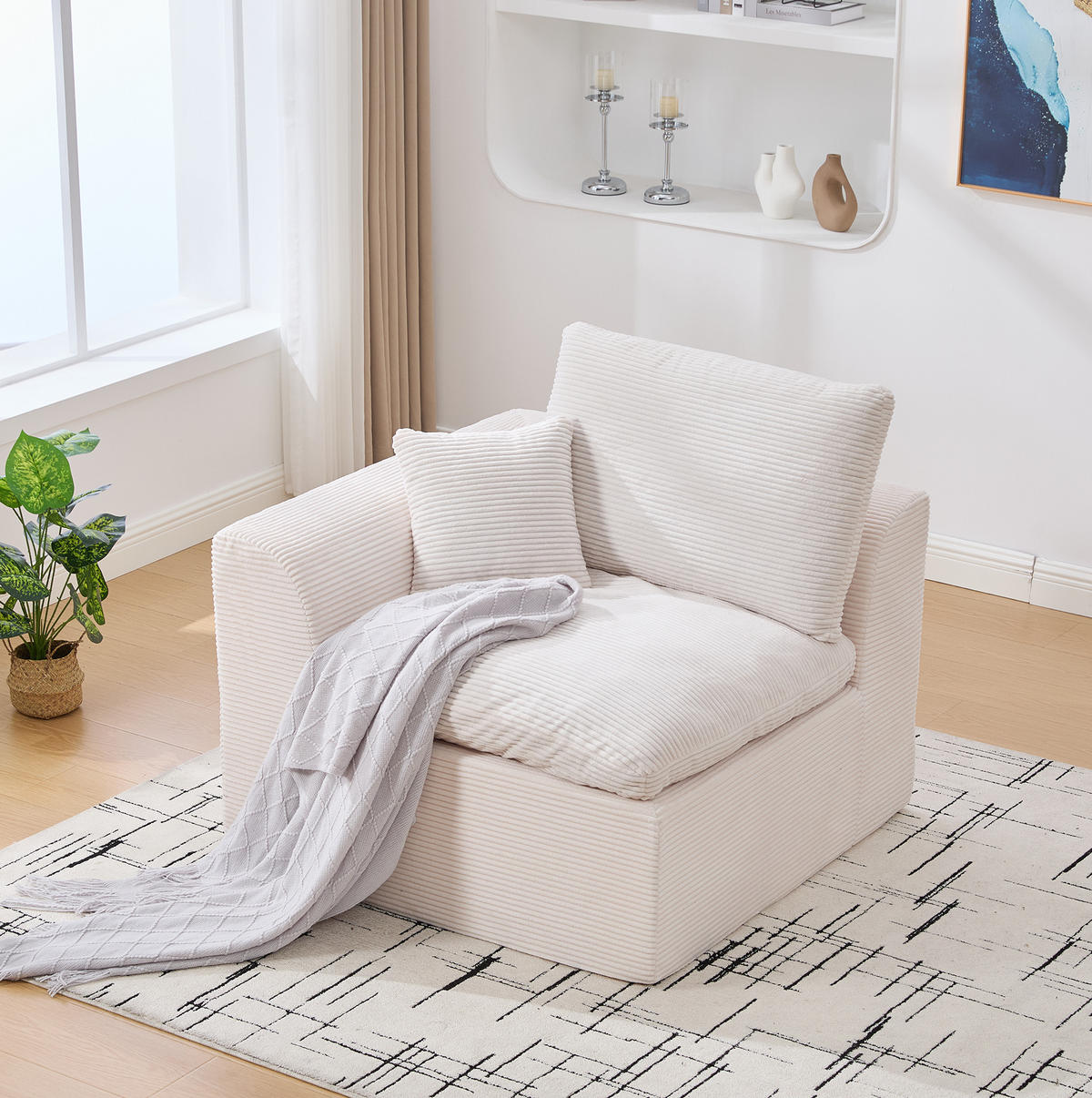 SESSEL aus Cord 101x102,5x84 cm Beige mit Kissen, ohne Montage und hohem Sitzkomfort - Beige, Textil (101/84/102.5cm) - Modfu