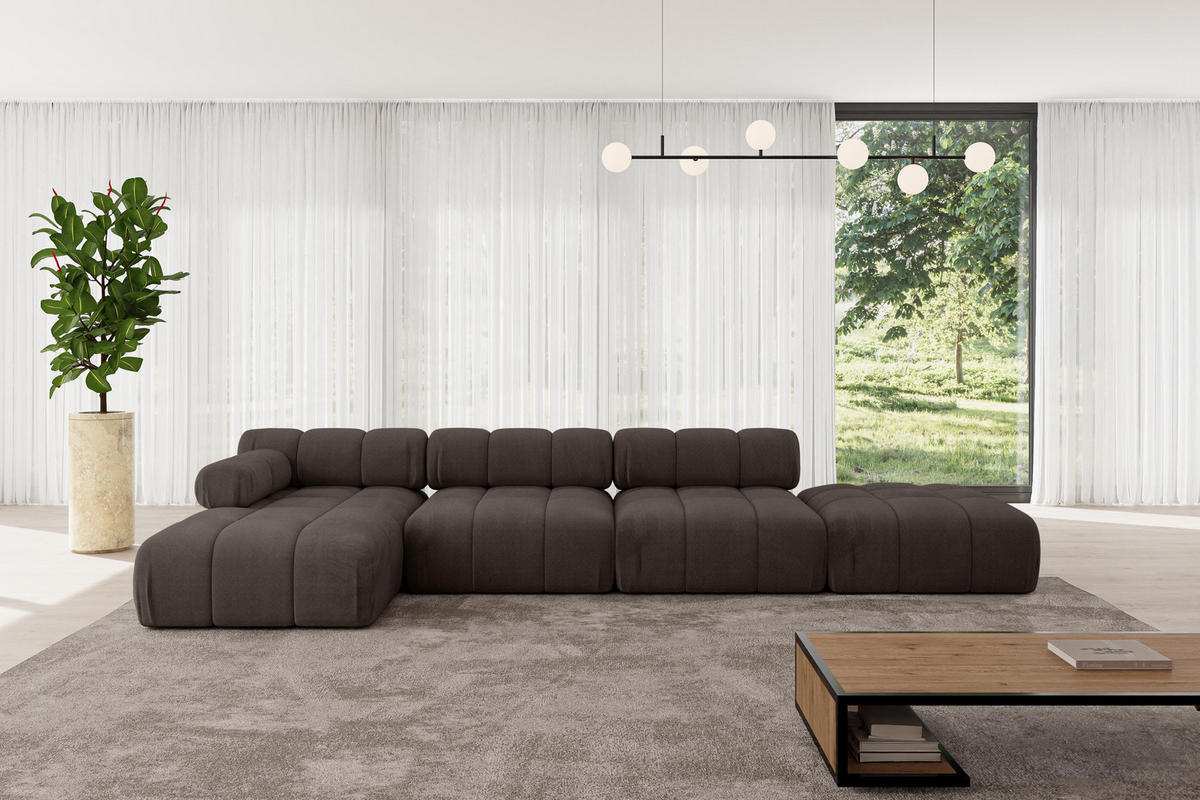 ECKSOFA modulares Sofa Lizur-L2 - 380x160x70 cm Braun Velours - Braun, Holzwerkstoff/Textil (380/160cm) - ALTDECOR