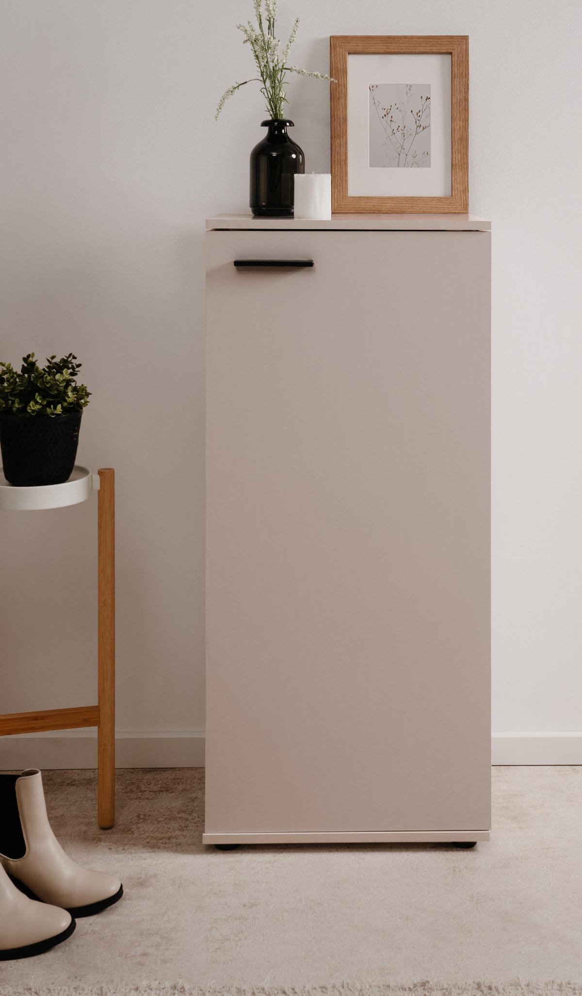 SCHUHSCHRANK samtfarben 50 cm, Schuhkommode aufklappbar mit 6 Fächern - Beige/Schwarz, Holzwerkstoff/Kunststoff (50/110/34cm) - Furn.Design