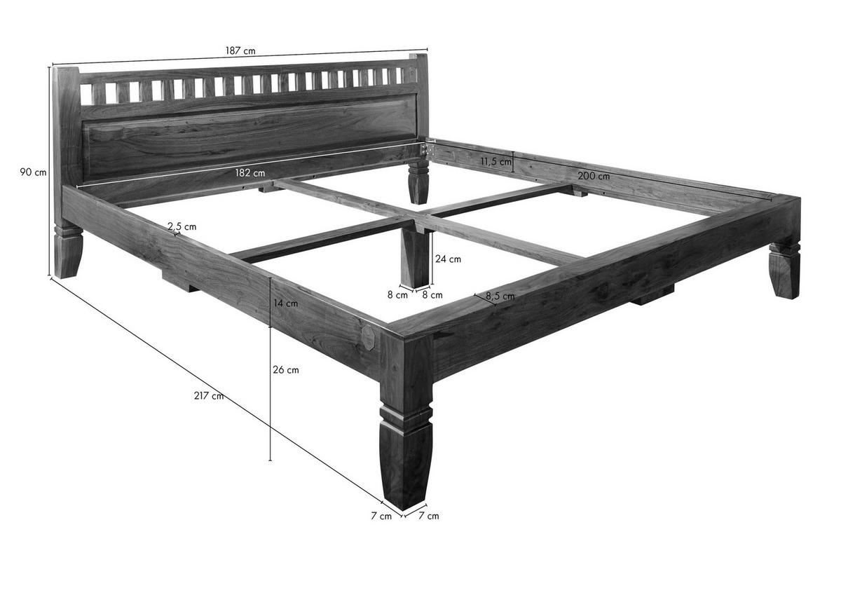 BETT Massivholz Akazie 180 x 200 x 90 dunkelbraun OXFORD #230 - Dunkelbraun, Holz (180/200cm) - Massivmoebel24