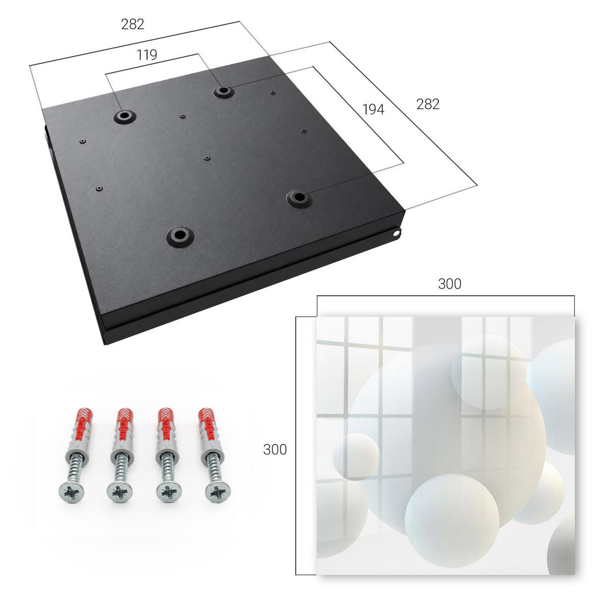 SCHLÜSSELBOX Schwarz 30x30 cm- Türöffnung nach rechts - Zarte Kugeln - Weiß, Metall (30/30/5cm) - TULUP