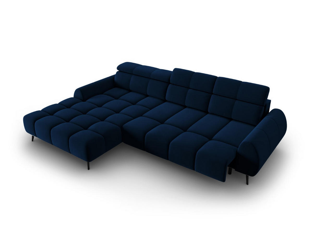 ELEKTRISCHES-ECKSOFA links Alyse aus Samt königsblau 5 Sitzplätze - Blau, Textil (188/295cm) - Micadoni
