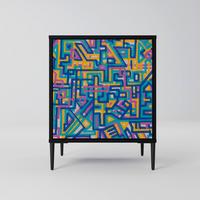 SIDEBOARD MEMORIES MAP, Schwarz, 57,5x42x72,5 cm, Schwarze Metallfüße - Multicolor/Schwarz, Holzwerkstoff/Metall (57.5/72.5/42cm) - SpaceRebels