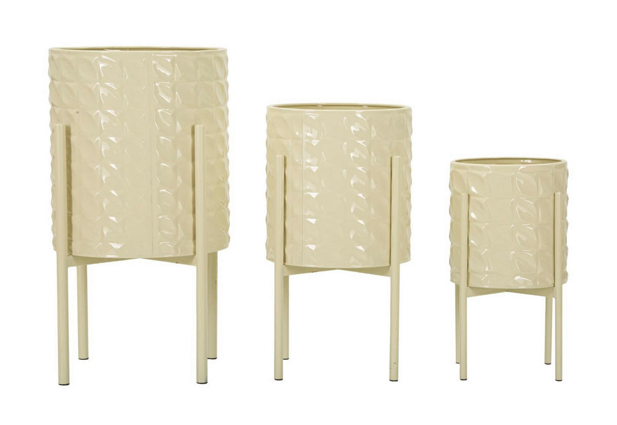 PFLANZENSTÄNDER IM 3ER-SET Hgolder Betsy, cremefarben, Eisen, Höhen 56,5, 48,5 und 37,5 cm - Creme, Metall (36/36/57cm) - Mauro Ferretti