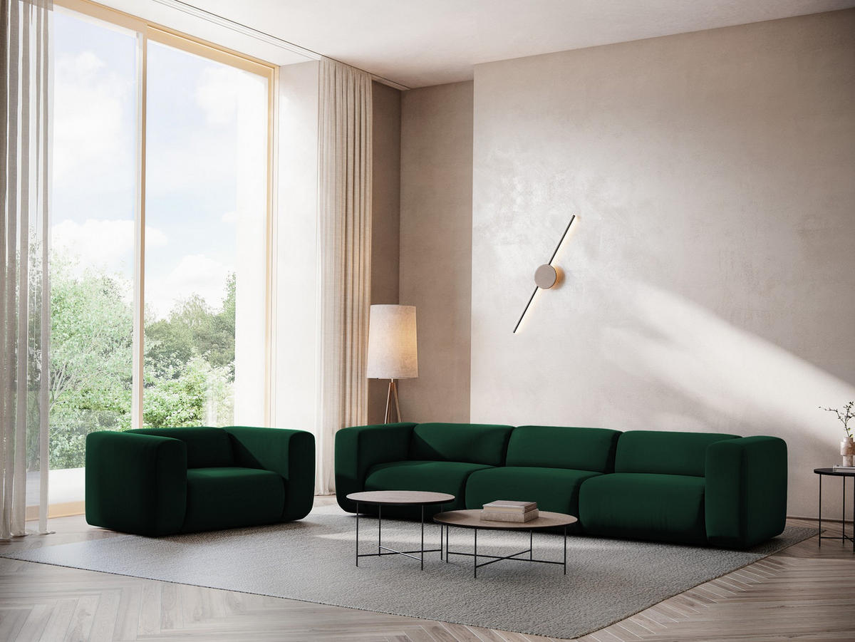 SESSEL Samt Stoff Grün - Dunkelgrün/Schwarz, Kunststoff/Textil (137/70/89cm) - Makamii