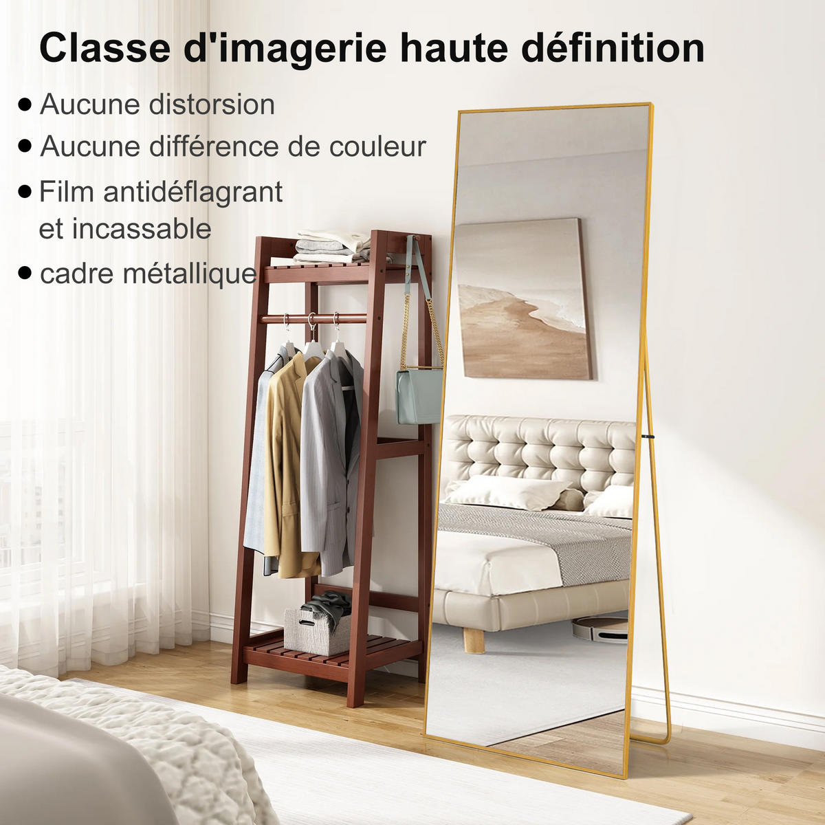 STANDSPIEGEL 60 x 165 cm, unzerbrechlich, freistehend oder wandmontierbar, gold - Goldfarben, Metall (60/165/3cm)