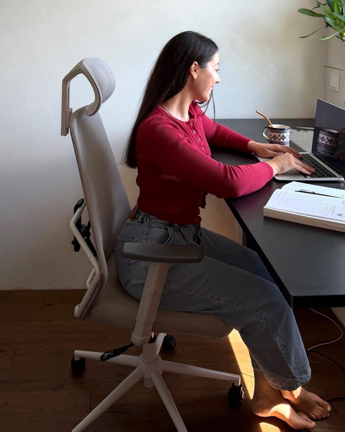 BÜROSTUHL Hellgrau Oryn - Hellgrau/Weiß, Textil/Metall (71/115/65cm) - Beliani