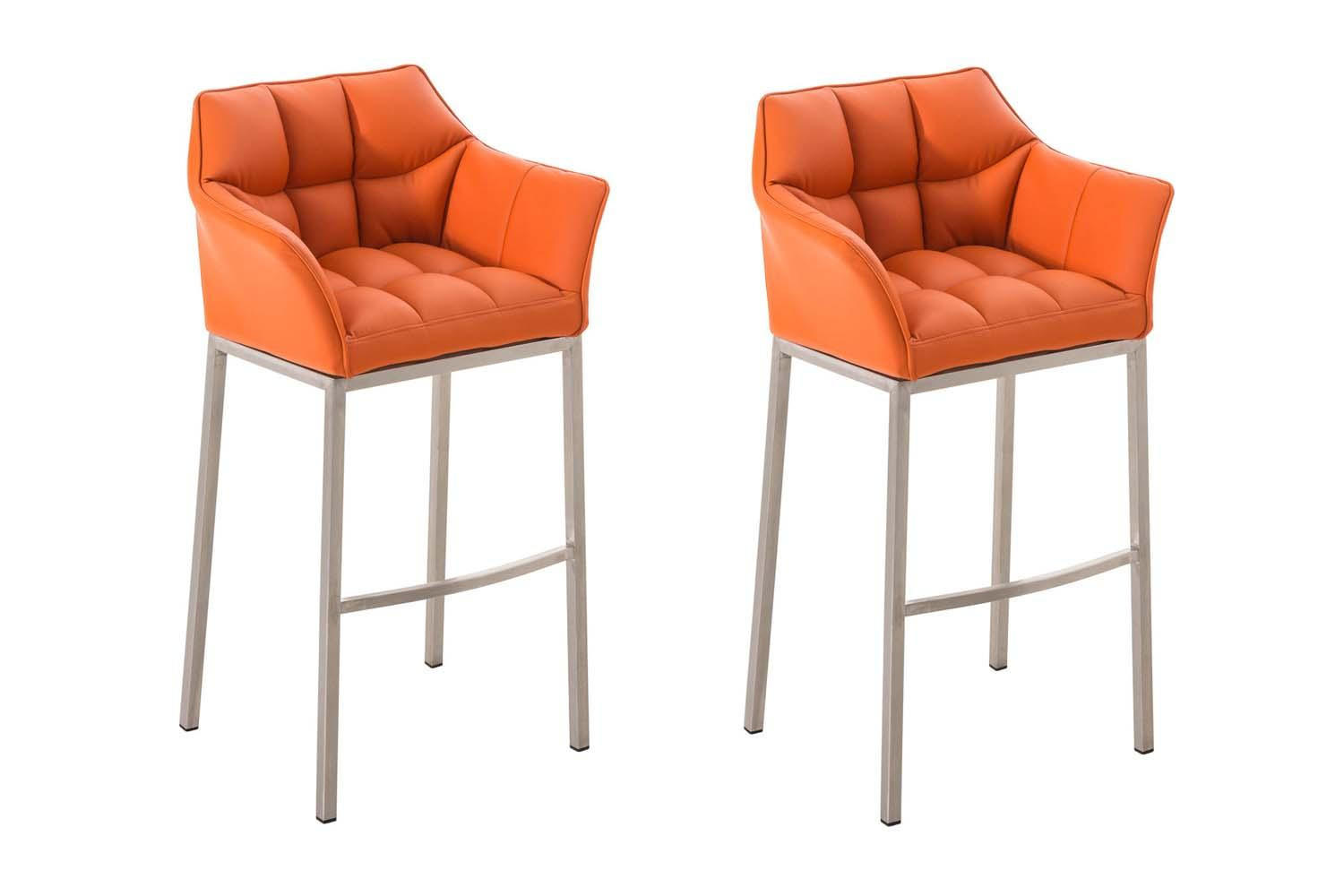 BARHOCKER 2er Set Lederlook orange - Edelstahlfarben/Orange, Textil/Metall (64/110/48cm) - CLP