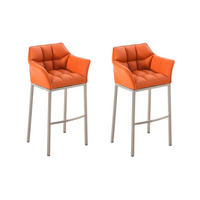 BARHOCKER 2er Set Lederlook orange - Edelstahlfarben/Orange, Textil/Metall (64/110/48cm) - CLP