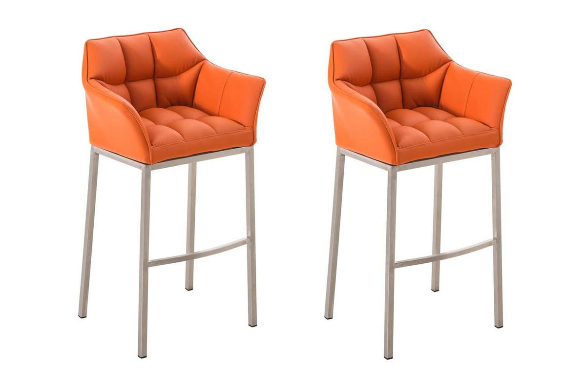 BARHOCKER 2er Set Lederlook orange - Edelstahlfarben/Orange, Textil/Metall (64/110/48cm) - CLP