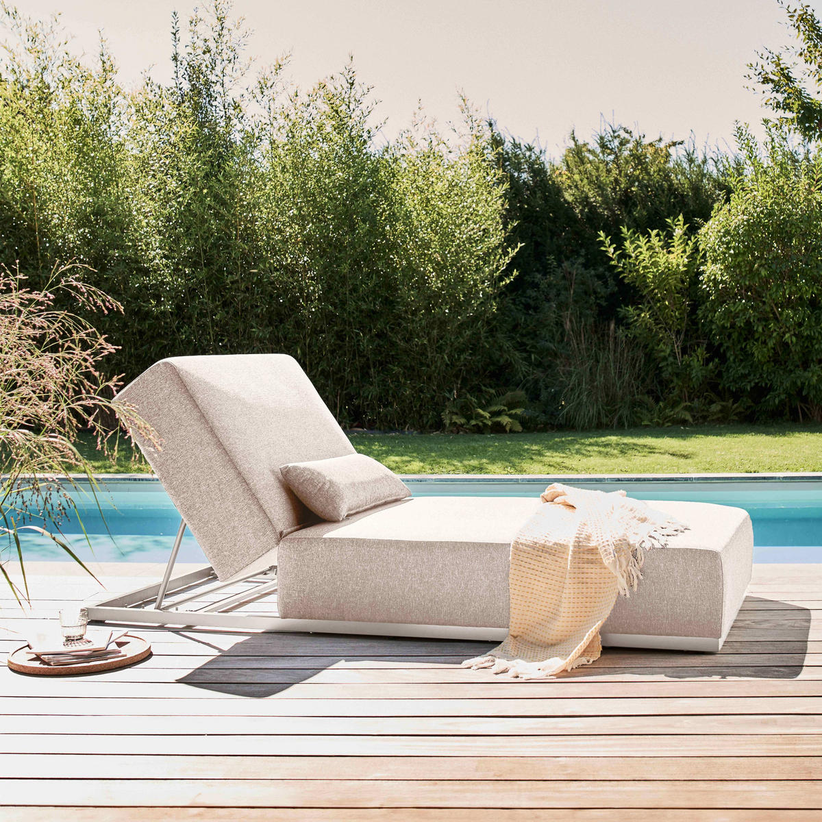 SONNENLIEGE, Beige - Beige, Metall (90/80/213cm) - Oviala